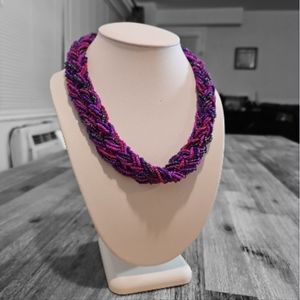 Vintage Purple Color Beaded Necklace.